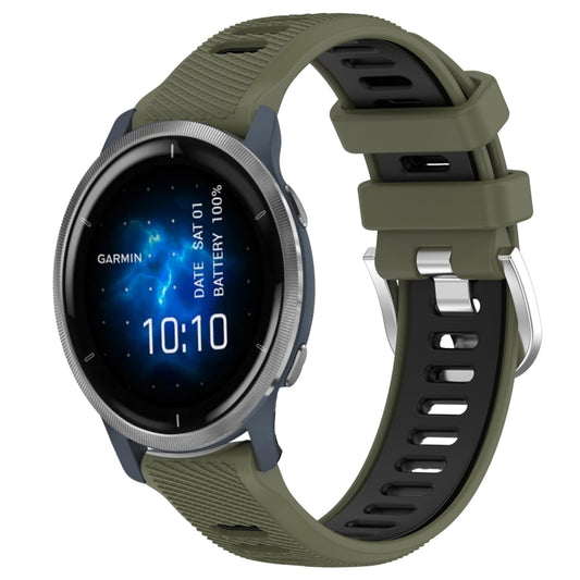 For Garmin Venu 2 22mm Sports Two-Color Steel Buckle Silicone Watch Band(Army Green+Black) - Smart Wear by PMC Jewellery | Online Shopping South Africa | PMC Jewellery