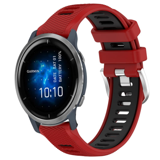For Garmin Venu 2 22mm Sports Two-Color Steel Buckle Silicone Watch Band(Red+Black) - Smart Wear by PMC Jewellery | Online Shopping South Africa | PMC Jewellery