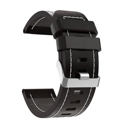 For Garmin Fenix 3 HR 26mm Sewing Leather Steel Buckle Watch Band(Black) - Smart Wear by PMC Jewellery | Online Shopping South Africa | PMC Jewellery