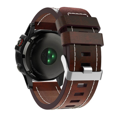 For Garmin Fenix 3 HR 26mm Sewing Leather Steel Buckle Watch Band(Red Brown) - Smart Wear by PMC Jewellery | Online Shopping South Africa | PMC Jewellery