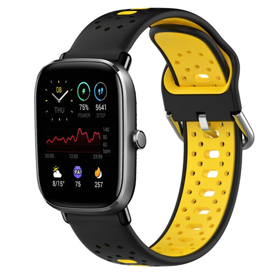 For Amazfit GTS 2 Mini 20mm Breathable Two-Color Silicone Watch Band(Black+Yellow) - Watch Bands by PMC Jewellery | Online Shopping South Africa | PMC Jewellery