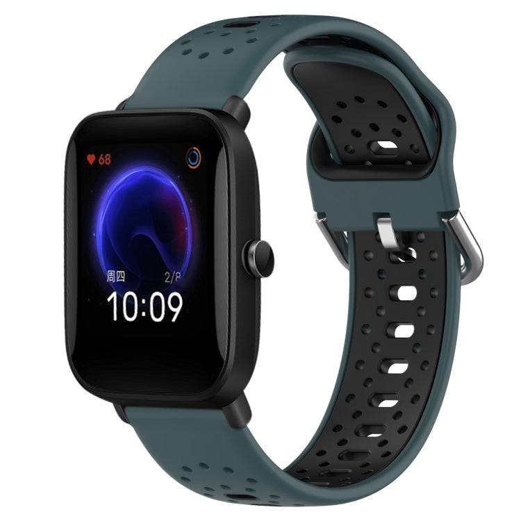 For Amazfit Pop 20mm Breathable Two-Color Silicone Watch Band(Olive Green+Black) - Watch Bands by PMC TechLife | Online Shopping South Africa | PMC TechLife