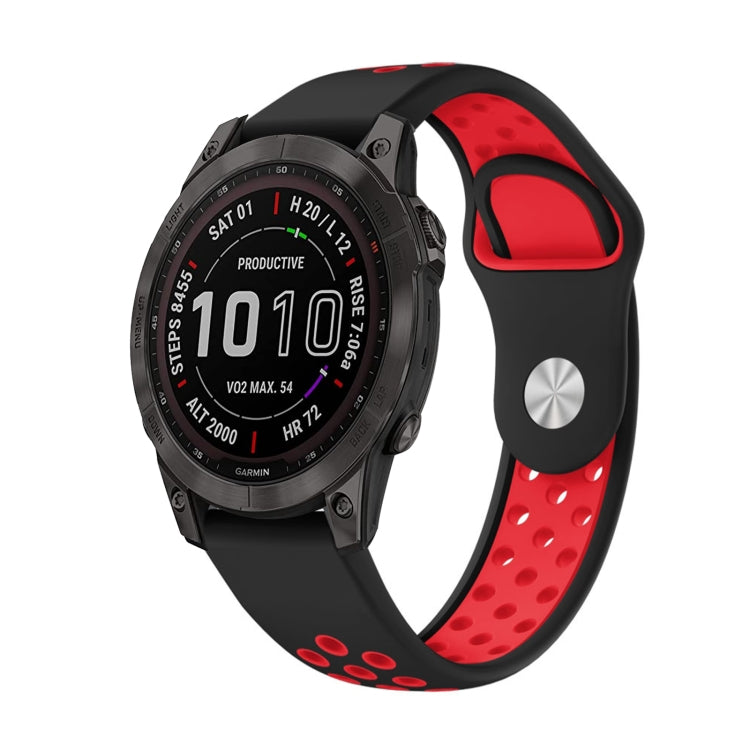 For Garmin Fenix 7 22mm Sports Breathable Silicone Watch Band(Black+Red) - Watch Bands by PMC Jewellery | Online Shopping South Africa | PMC Jewellery