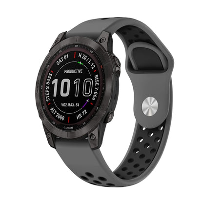 For Garmin Fenix 7 Sapphire Solar 22mm Sports Breathable Silicone Watch Band(Grey+Black) - Watch Bands by PMC Jewellery | Online Shopping South Africa | PMC Jewellery