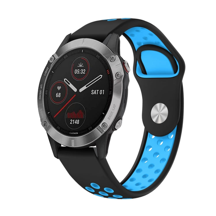 For Garmin Fenix 6 GPS 22mm Sports Breathable Silicone Watch Band(Black+Blue) -  by PMC Jewellery | Online Shopping South Africa | PMC Jewellery