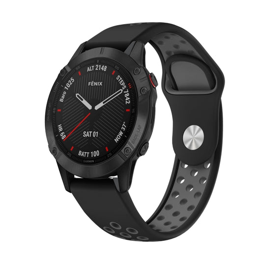 For Garmin Fenix 6 Sapphire GPS 22mm Sports Breathable Silicone Watch Band(Black+Grey) -  by PMC Jewellery | Online Shopping South Africa | PMC Jewellery