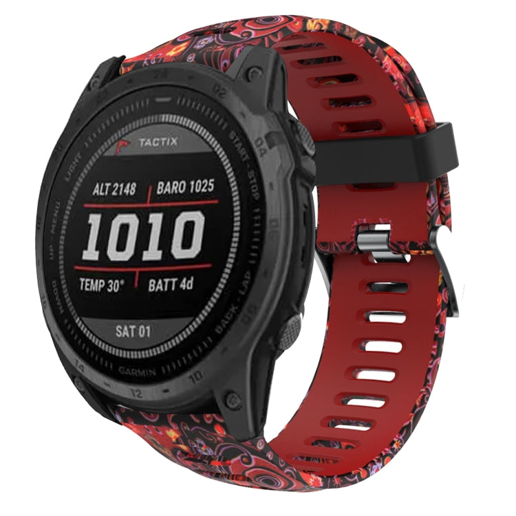 For Garmin Fenix 7X 26mm Camouflage Printed Silicone Watch Band(Red+Jellyfish Camouflage) - Watch Bands by PMC Jewellery | Online Shopping South Africa | PMC Jewellery