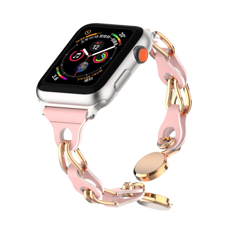 For Apple Watch 2 38mm Hollow Leather Chain Magnetic Buckle Watch Band(Pink) - Watch Bands by PMC Jewellery | Online Shopping South Africa | PMC Jewellery