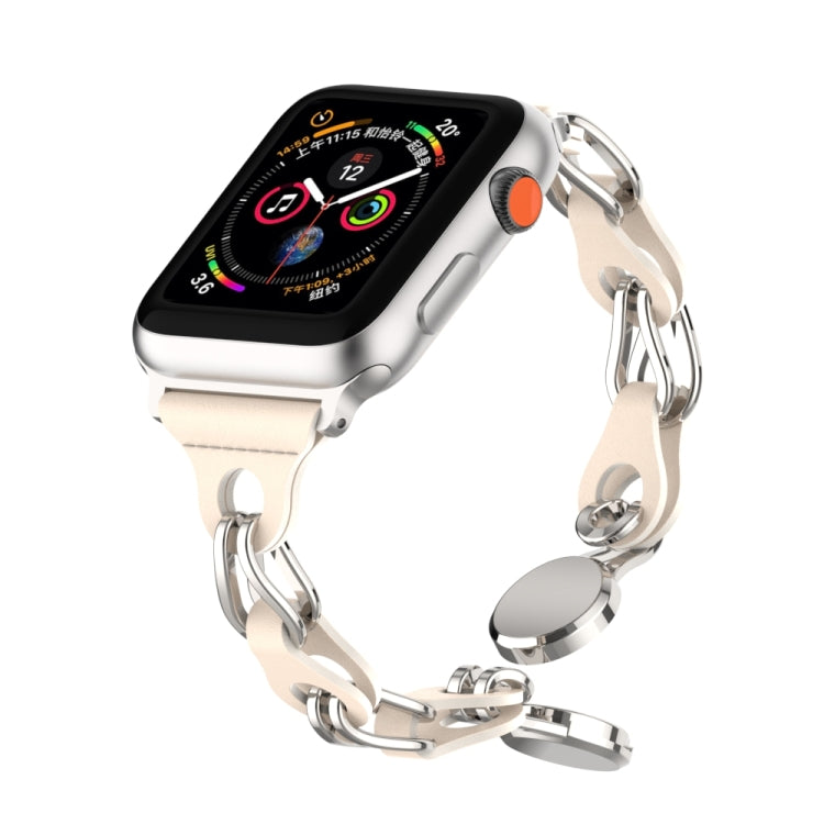 For Apple Watch 5 40mm Hollow Leather Chain Magnetic Buckle Watch Band(Starlight Color) - Watch Bands by PMC Jewellery | Online Shopping South Africa | PMC Jewellery