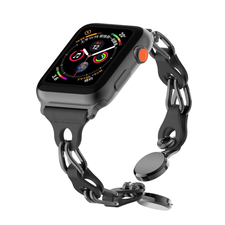 For Apple Watch SE 44mm Hollow Leather Chain Magnetic Buckle Watch Band(Black) - Watch Bands by PMC Jewellery | Online Shopping South Africa | PMC Jewellery