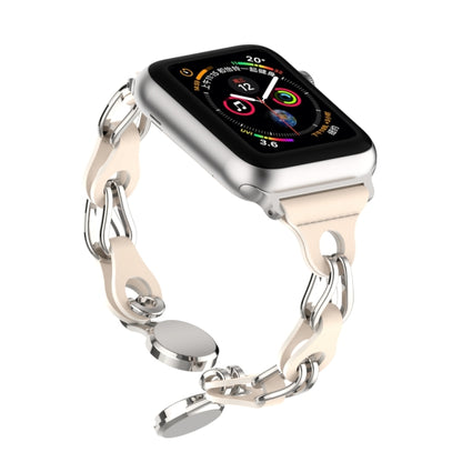 For Apple Watch 7 45mm Hollow Leather Chain Magnetic Buckle Watch Band(Starlight Color) - Watch Bands by PMC Jewellery | Online Shopping South Africa | PMC Jewellery