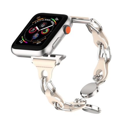 For Apple Watch 7 45mm Hollow Leather Chain Magnetic Buckle Watch Band(Starlight Color) - Watch Bands by PMC Jewellery | Online Shopping South Africa | PMC Jewellery