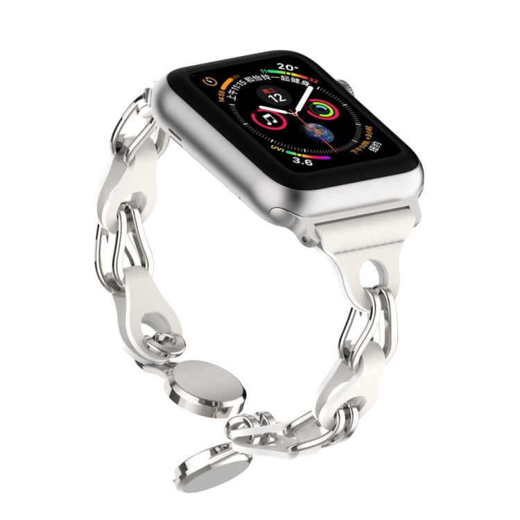 For Apple Watch 8 45mm Hollow Leather Chain Magnetic Buckle Watch Band(White) - Watch Bands by PMC Jewellery | Online Shopping South Africa | PMC Jewellery