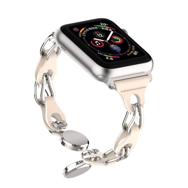 For Apple Watch 8 45mm Hollow Leather Chain Magnetic Buckle Watch Band(Starlight Color) - Watch Bands by PMC Jewellery | Online Shopping South Africa | PMC Jewellery