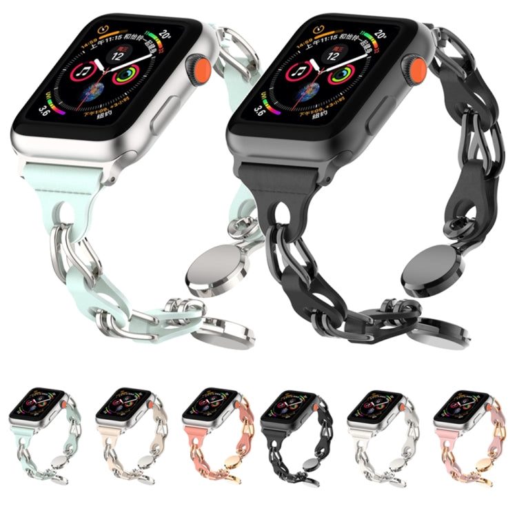 For Apple Watch 7 41mm Hollow Leather Chain Magnetic Buckle Watch Band(White) - Watch Bands by PMC Jewellery | Online Shopping South Africa | PMC Jewellery