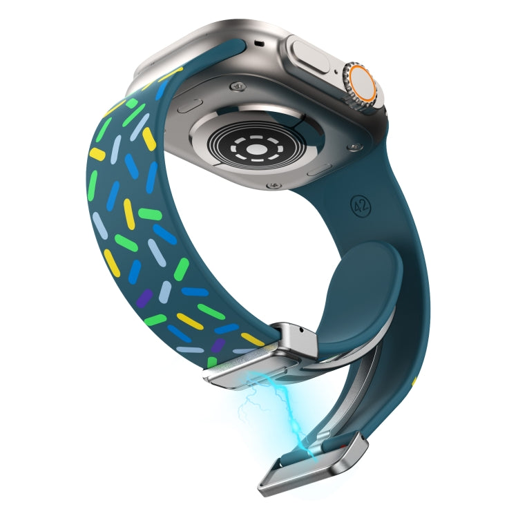 For Apple Watch 42mm Rainbow Dots Silicone Magnetic Buckle Watch Band(Blue) - Watch Bands by PMC TechLife | Online Shopping South Africa | PMC TechLife