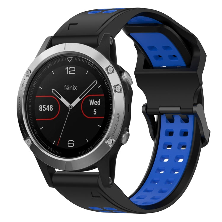 For Garmin Fenix 5 22mm Two-Color Reverse Buckle Silicone Watch Band(Black+Blue) - Watch Bands by PMC Jewellery | Online Shopping South Africa | PMC Jewellery