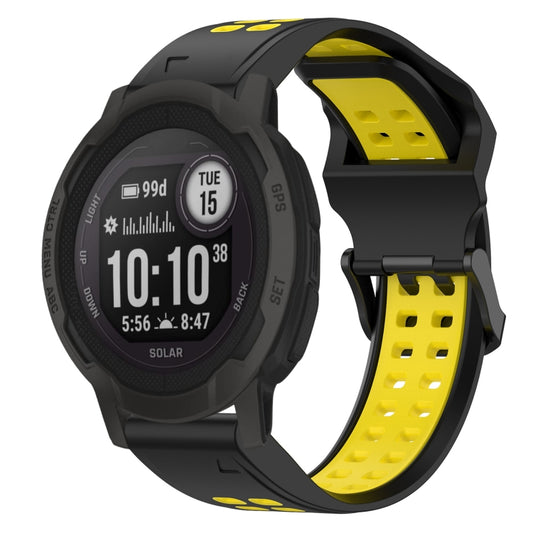 For Garmin Instinct 2 22mm Two-Color Reverse Buckle Silicone Watch Band(Black+Yellow) - Watch Bands by PMC Jewellery | Online Shopping South Africa | PMC Jewellery