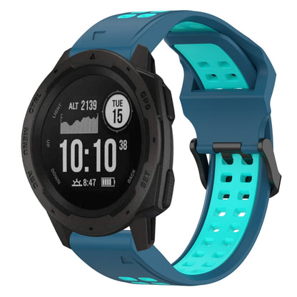 For Garmin Instinct 22mm Two-Color Reverse Buckle Silicone Watch Band(Blue+Teal) - Watch Bands by PMC Jewellery | Online Shopping South Africa | PMC Jewellery