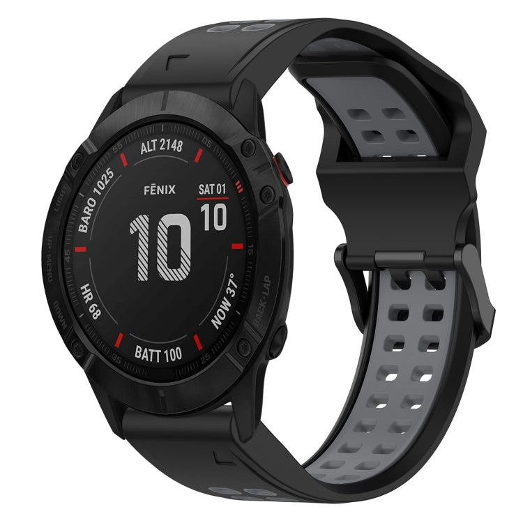 For Garmin Fenix 6X 26mm Two-Color Reverse Buckle Silicone Watch Band(Black+Grey) - Watch Bands by PMC Jewellery | Online Shopping South Africa | PMC Jewellery