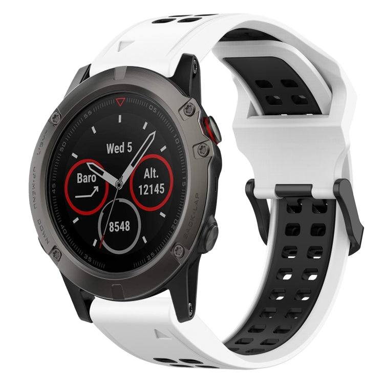 For Garmin Fenix 5X 26mm Two-Color Reverse Buckle Silicone Watch Band(White+Black) - Watch Bands by PMC Jewellery | Online Shopping South Africa | PMC Jewellery