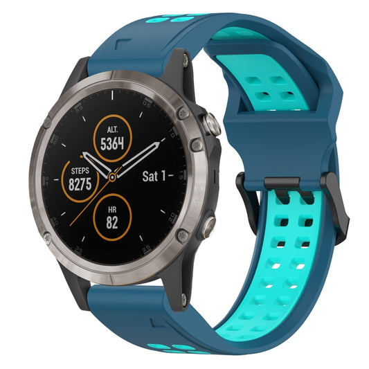 For Garmin Fenix 5X Plus 26mm Two-Color Reverse Buckle Silicone Watch Band(Blue+Teal) - Watch Bands by PMC Jewellery | Online Shopping South Africa | PMC Jewellery