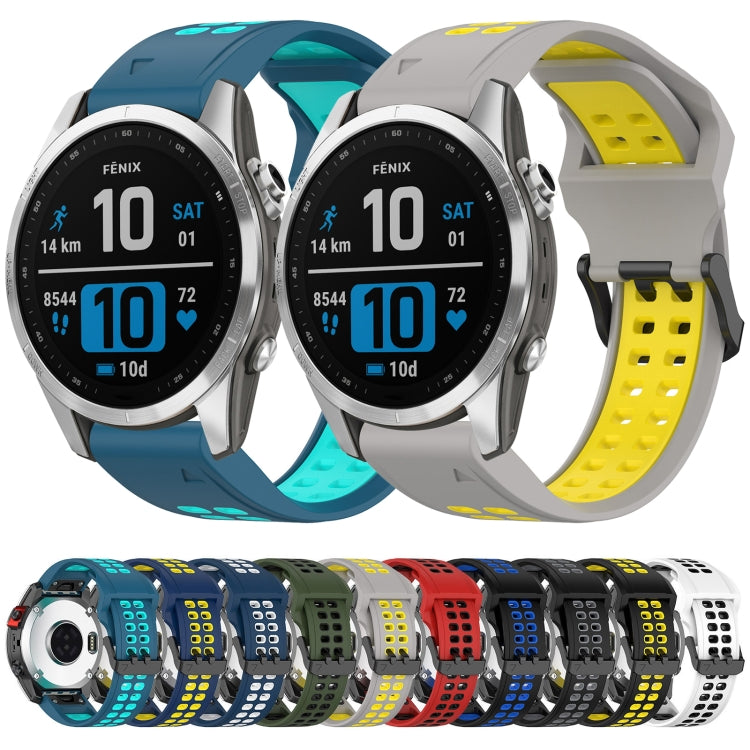 For Garmin Instinct 2S 20mm Two-Color Reverse Buckle Silicone Watch Band(Blue+Teal) - Watch Bands by PMC TechLife | Online Shopping South Africa | PMC TechLife