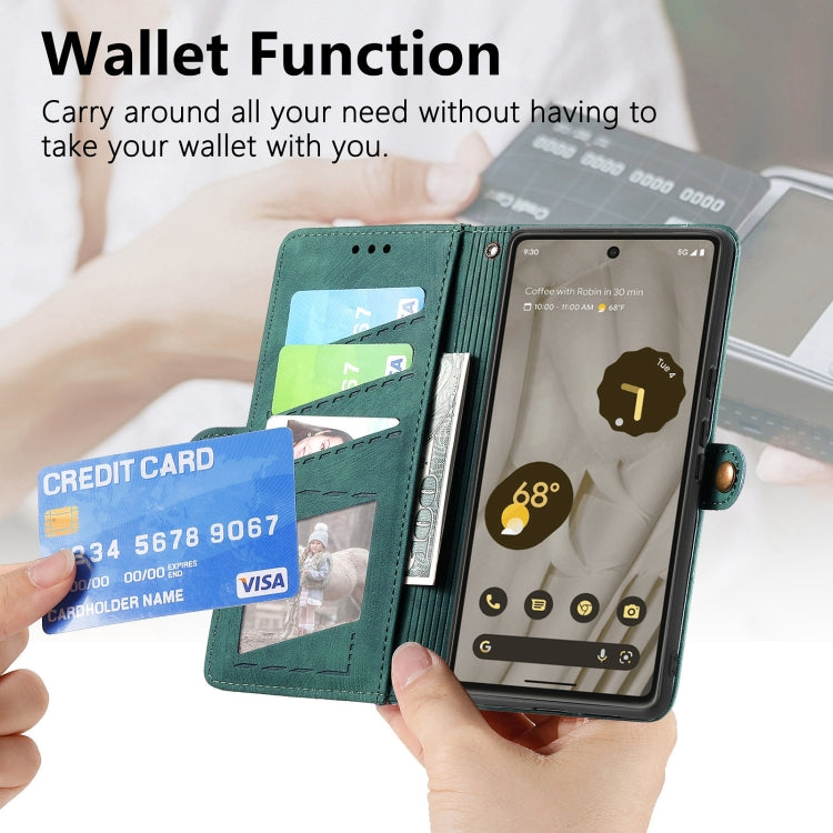 For Google Pixel 6a Geometric Zipper Wallet Side Buckle Leather Phone Case(Green) - Google Cases by PMC TechLife | Online Shopping South Africa | PMC TechLife | Buy Now Pay Later Mobicred