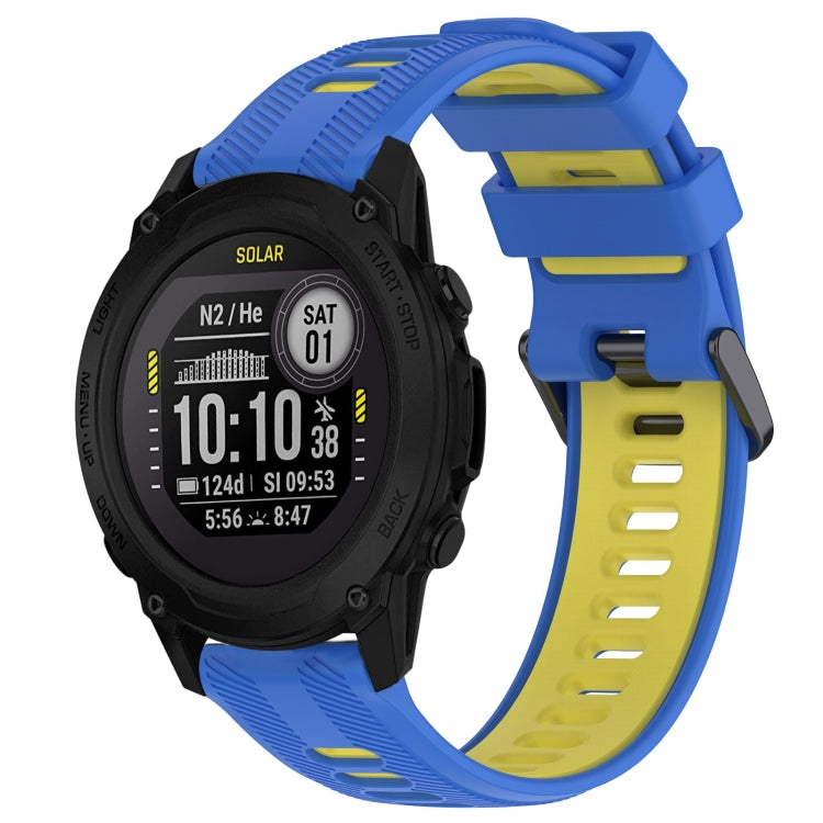 For Garmin Descent G1 Sports Two-Color Silicone Watch Band(Blue+Yellow) - Watch Bands by PMC Jewellery | Online Shopping South Africa | PMC Jewellery