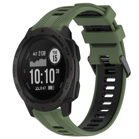 For Garmin Instinct Sports Two-Color Silicone Watch Band(Army Green+Black) - Watch Bands by PMC Jewellery | Online Shopping South Africa | PMC Jewellery