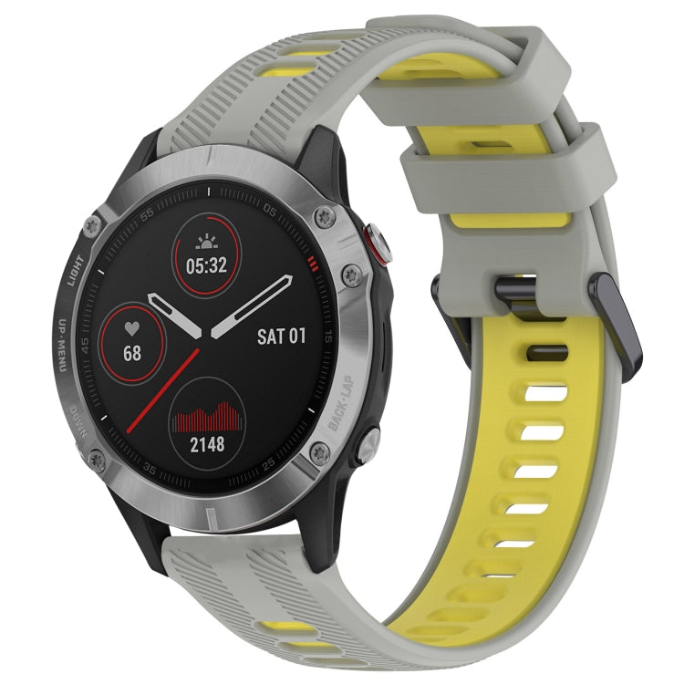 For Garmin Fenix 6 Solar Sports Two-Color Silicone Watch Band(Grey+Yellow) - Watch Bands by PMC Jewellery | Online Shopping South Africa | PMC Jewellery