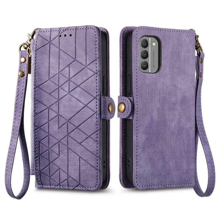 For Nokia C12 Geometric Zipper Wallet Side Buckle Leather Phone Case(Purple) - free shipping - PMC TechLife - Order now!