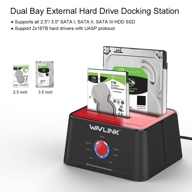 Wavlink ST334U SSD Dual Bay External Hard Drive Docking Station USB 3.0 to SATA I/II/III(EU Plug) - External Hard Drives by WAVLINK | Online Shopping South Africa | PMC Jewellery | Buy Now Pay Later Mobicred