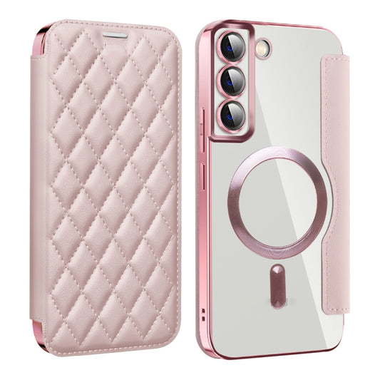 For Samsung Galaxy S23+ 5G Shield Magsafe RFID Anti-theft Rhombus Leather Phone Case(Pink) - Galaxy S23+ 5G Cases by PMC Jewellery | Online Shopping South Africa | PMC Jewellery