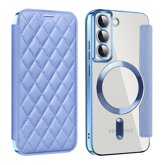 For Samsung Galaxy S22 5G Shield Magsafe RFID Anti-theft Rhombus Leather Phone Case(Blue) - Galaxy S22 5G Cases by PMC Jewellery | Online Shopping South Africa | PMC Jewellery