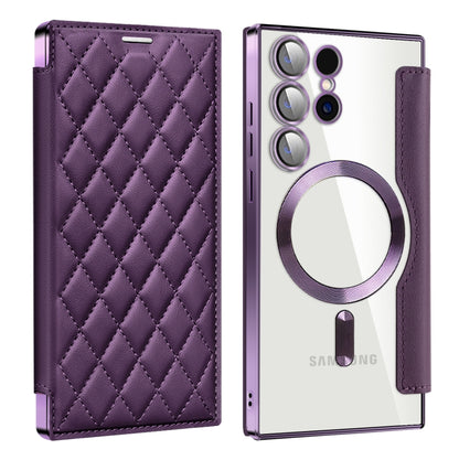 For Samsung Galaxy S24 Ultra 5G Shield Magsafe RFID Anti-theft Rhombus Leather Phone Case(Purple) - Galaxy S24 Ultra 5G Cases by PMC Jewellery | Online Shopping South Africa | PMC Jewellery