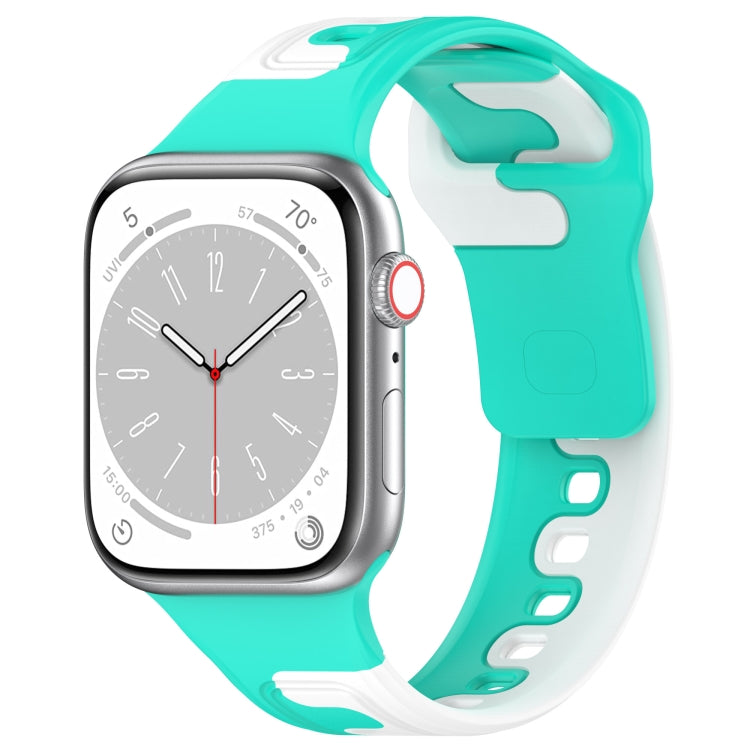 For Apple Watch 9 45mm Double Color Silicone Watch Band(Cyan+White) - Watch Bands by PMC TechLife | Online Shopping South Africa | PMC TechLife