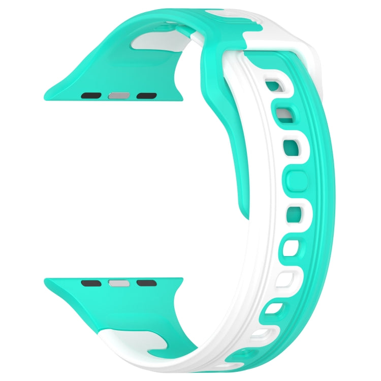 For Apple Watch 42mm Double Color Silicone Watch Band(Cyan+White) - Watch Bands by PMC TechLife | Online Shopping South Africa | PMC TechLife
