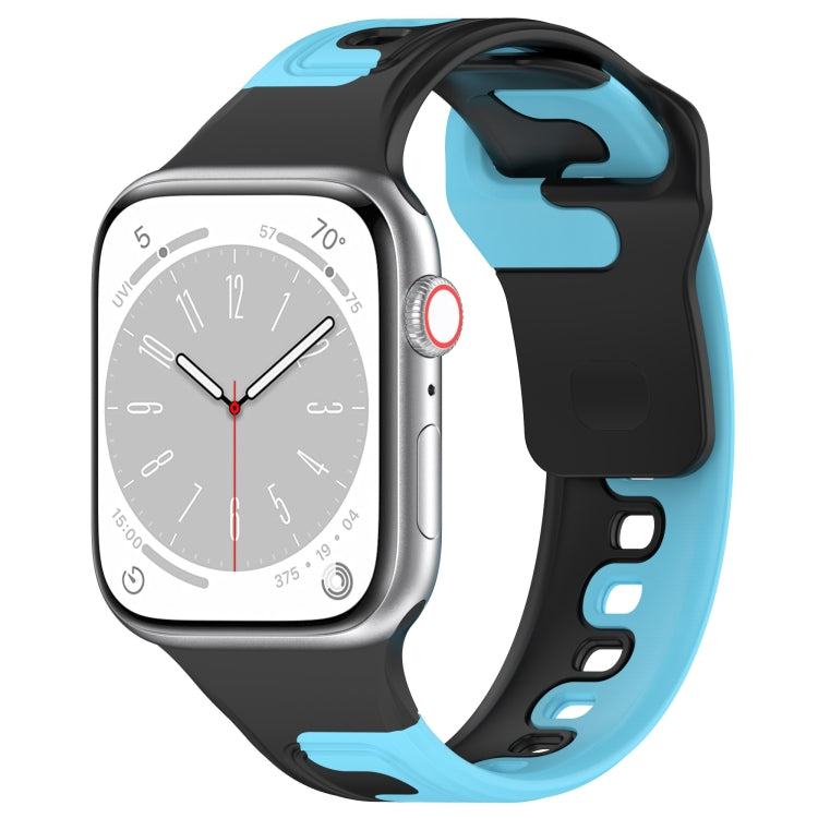 For Apple Watch 38mm Double Color Silicone Watch Band(Black+Blue) - Watch Bands by PMC TechLife | Online Shopping South Africa | PMC TechLife