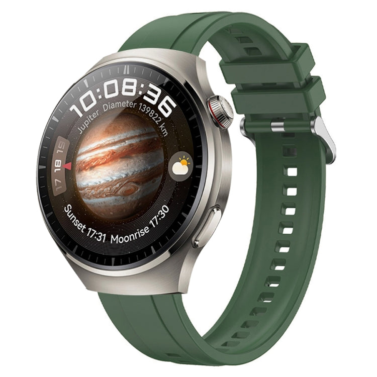 For Huawei Watch 4 Pro Tire Pattern Silver Buckle Silicone Watch Band(Hu Yang Green) - Watch Bands by PMC TechLife | Online Shopping South Africa | PMC TechLife