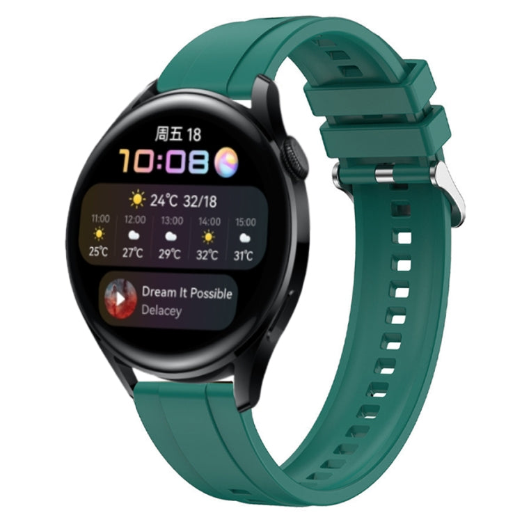For Huawei Watch 3 / 3 Pro Tire Pattern Silver Buckle Silicone Watch Band(Dark Green) - free shipping - PMC TechLife - Order now!