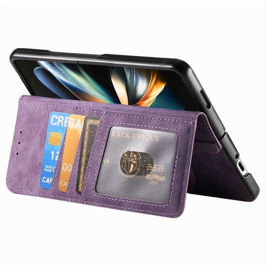 For Samsung Galaxy Z Fold4 Retro MagSafe Magnetic Zipper Wallet Leather Phone Case(Purple) - Galaxy Z Fold4 5G Cases by PMC Jewellery | Online Shopping South Africa | PMC Jewellery