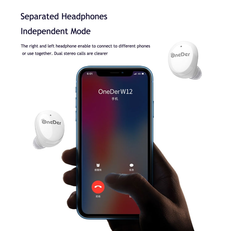 OneDer W12 Wireless Earphone with Waterproof IPX5 HD Stereo Sound TWS Bluetooth Earphone(Black) - free shipping - PMC TechLife - Order now!