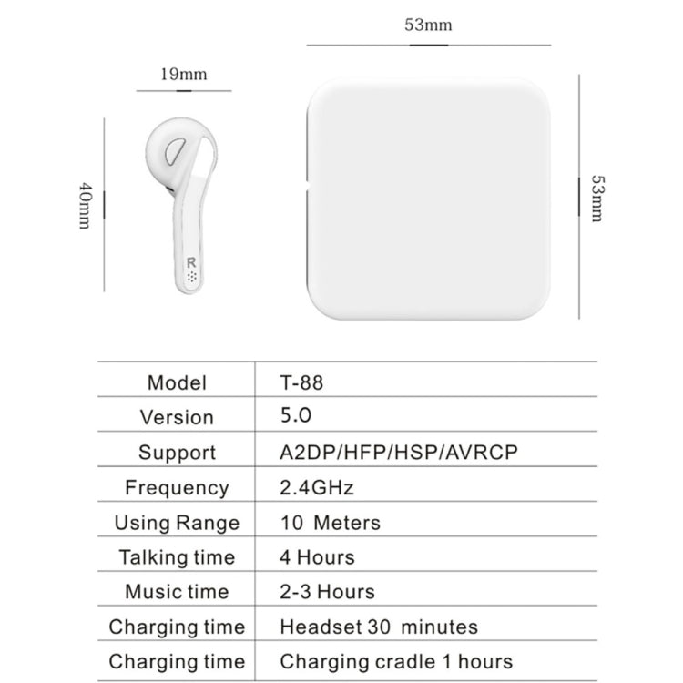 T88 Mini Touch Control Hifi Wireless Bluetooth Earphones TWS Wireless Earbuds with Charger Box(Black) - TWS Earphone by PMC TechLife | Online Shopping South Africa | PMC TechLife