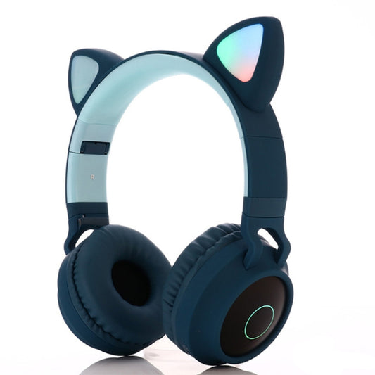 BT028C Cute Cat Ear Bluetooth 5.0 Headphones Foldable On-Ear Stereo Wireless Headset Headphone with Mic / LED Light / FM Radio / TF Card(Green) - Headset & Headphone by PMC Jewellery | Online Shopping South Africa | PMC Jewellery