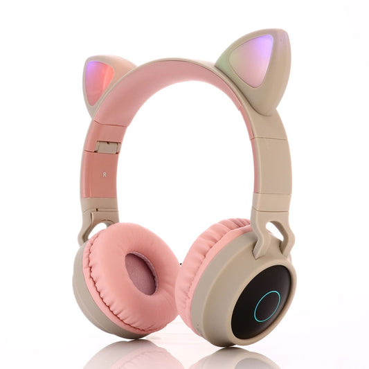 BT028C Cute Cat Ear Bluetooth 5.0 Headphones Foldable On-Ear Stereo Wireless Headset Headphone with Mic / LED Light / FM Radio / TF Card(Gray) - Headset & Headphone by PMC Jewellery | Online Shopping South Africa | PMC Jewellery