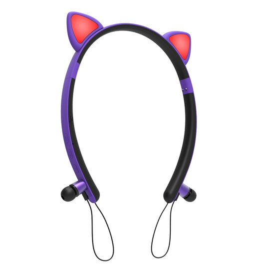ZW29 Cat Ear Stereo Sound HIFI Fashion Outdoor Portable Sports Wireless  Bluetooth Headset with Mic & LED Light Glowing(Purple) - Neck-mounted Earphone by PMC Jewellery | Online Shopping South Africa | PMC Jewellery
