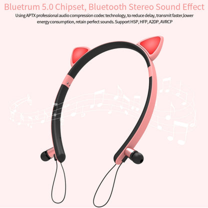 ZW29 Cat Ear Stereo Sound HIFI Fashion Outdoor Portable Sports Wireless  Bluetooth Headset with Mic & LED Light Glowing(Purple) - Neck-mounted Earphone by PMC Jewellery | Online Shopping South Africa | PMC Jewellery