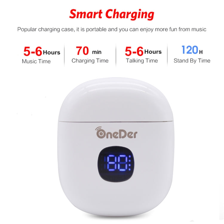 Oneder W16 TWS Bluetooth 5.0 Wireless Bluetooth Earphone with Charging Box, Support HD Call & LED Display Battery(White) - TWS Earphone by OneDer | Online Shopping South Africa | PMC Jewellery