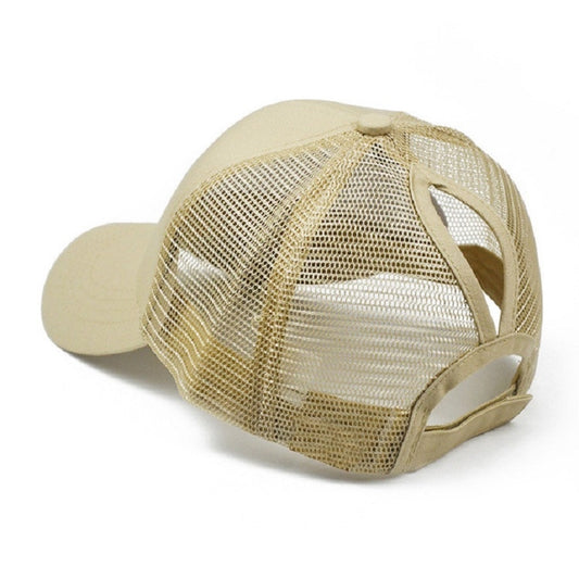 Summer Cotton Mesh Opening Ponytail Hat Sunscreen Baseball Cap, Specification:No Mark(Khaki) - Peaked Cap by PMC Jewellery | Online Shopping South Africa | PMC Jewellery